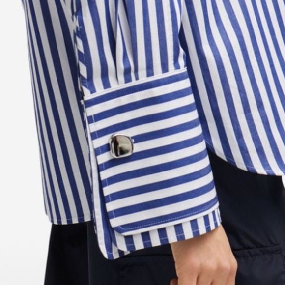 New! HUGO BOSS Oversized Shirt, Blue and Navy Stripe, Size 34 - Picture 7 of 9